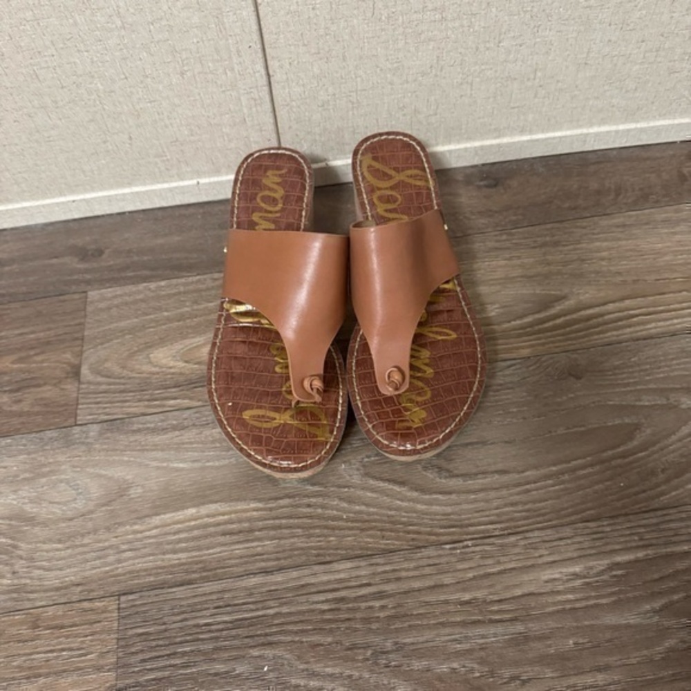 Sam Edelman roy 3D platform leather wedge thong sandals sz 9.5